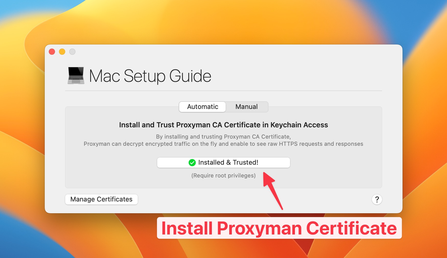 Install Proxyman Root Certificate to current Macbook
