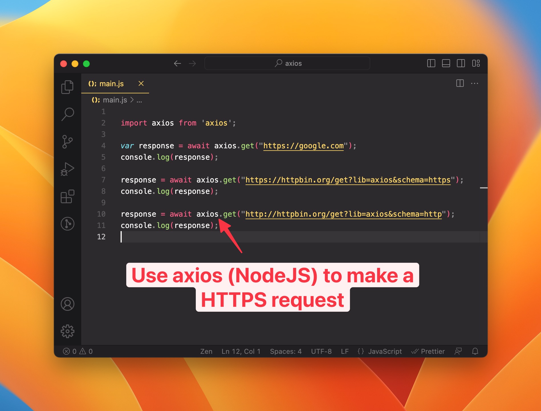 Proxyman: Make a HTTP Request with axios library