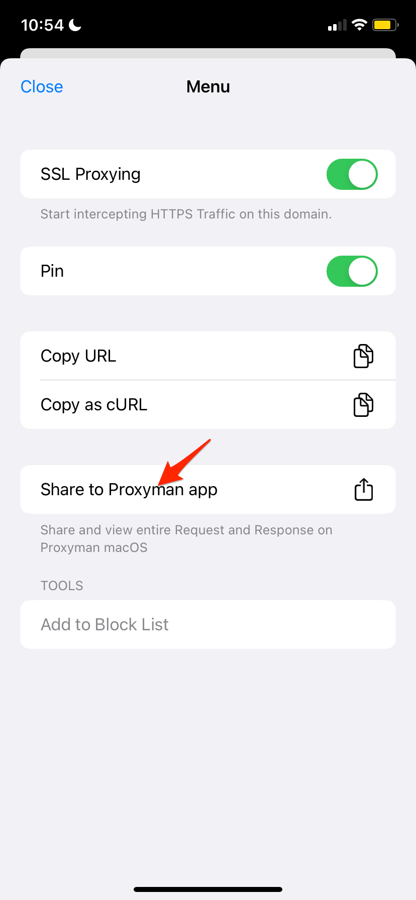 Share traffic log to Proxyman for macOS