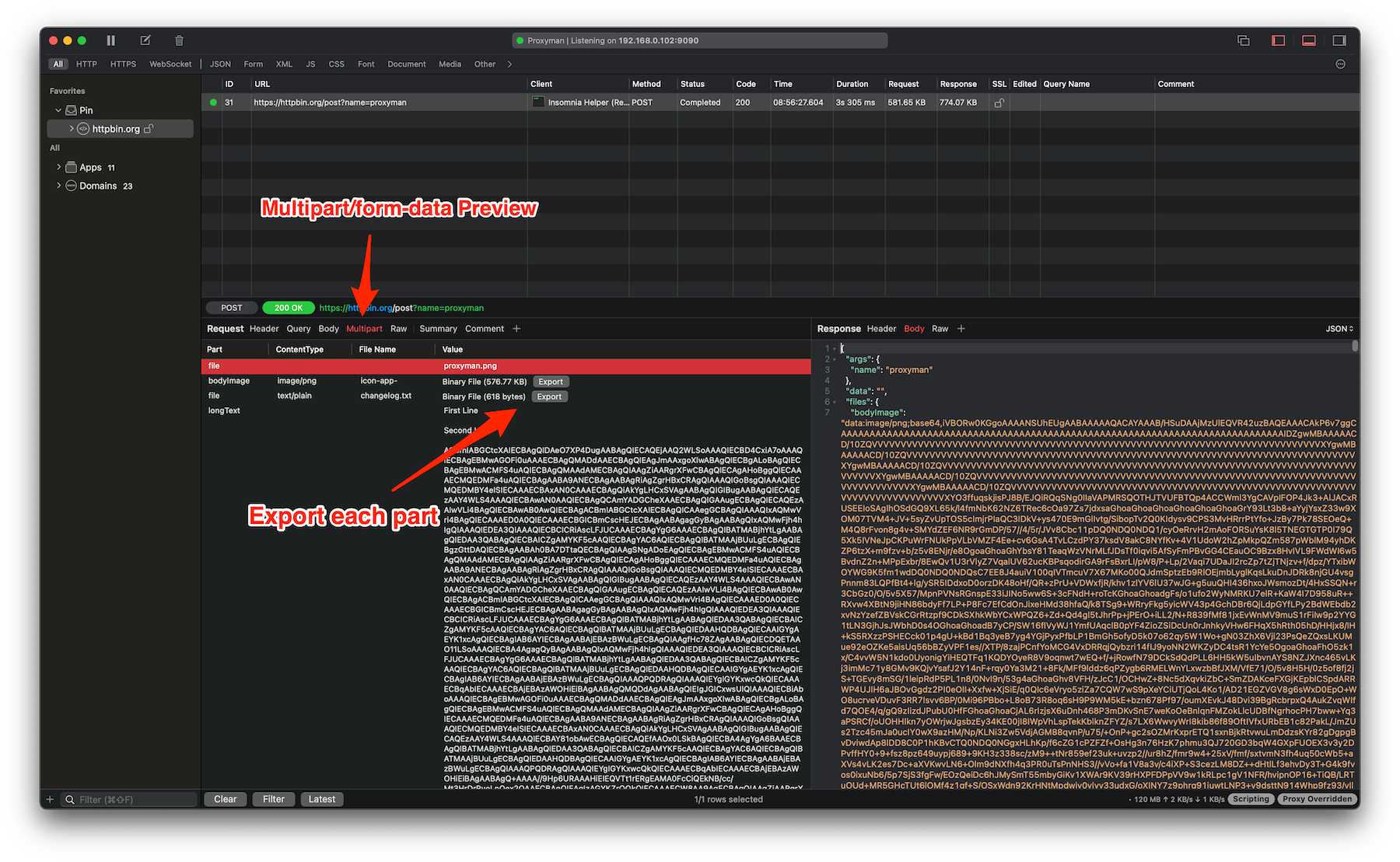 Preview Multipart form data Body From HTTP Request And Response Proxyman