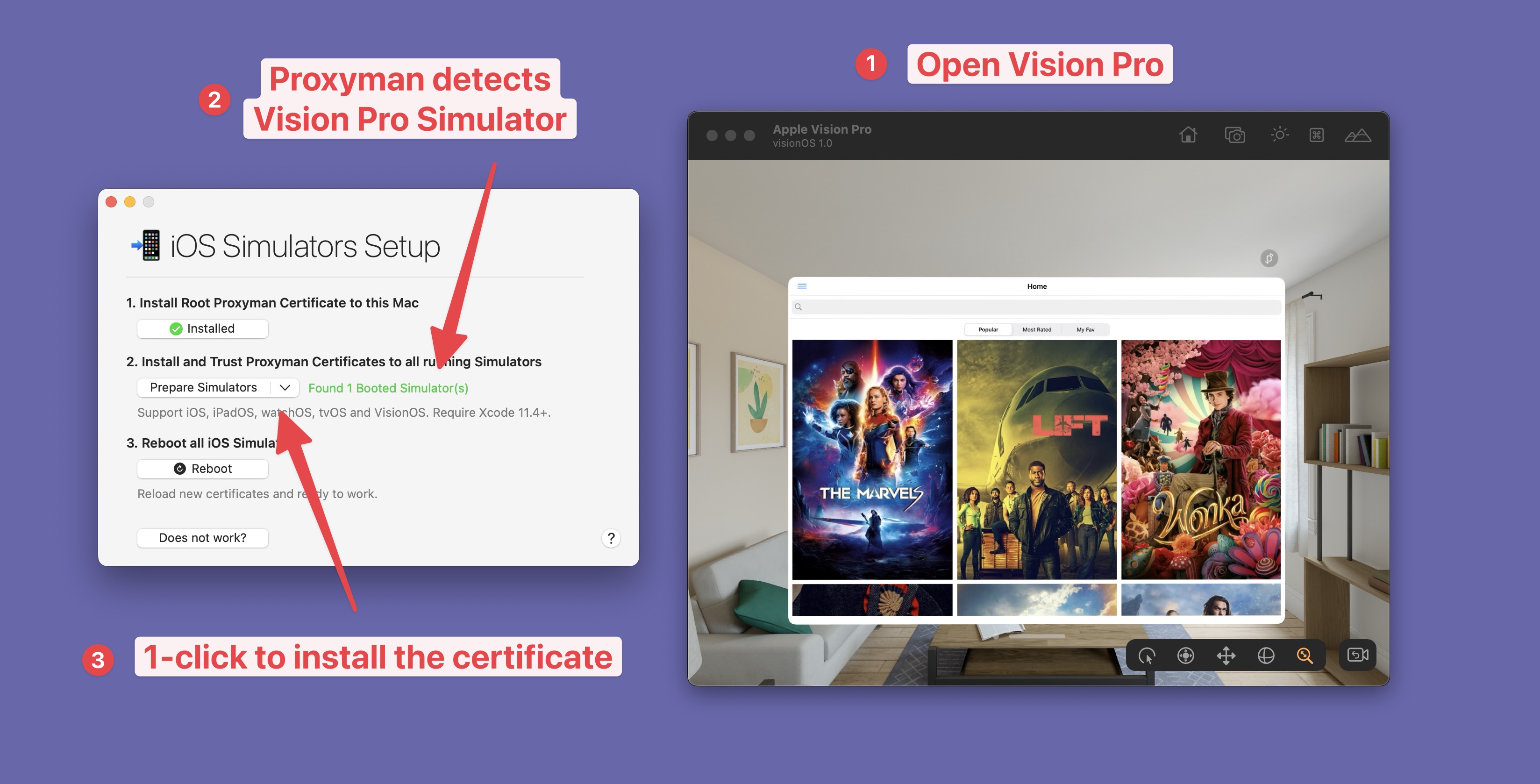Install and trust Proxyman certificate to VisionPro Simulator